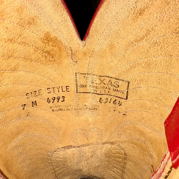 Vintage Red Leather TEXAS CowboyBoots S7, Signed by country legend Marty Stuart - Picture 9 of 13